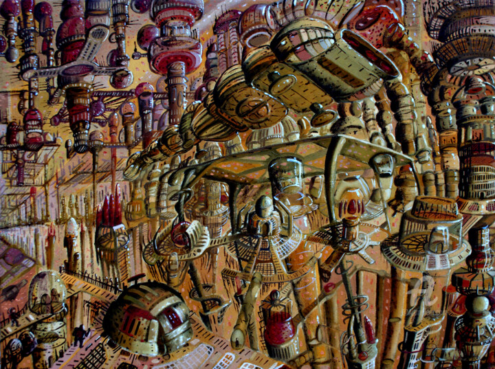 Картина под названием "przylot-na-planete-…" - Marek Izydorczyk, Подлинное произведение искусства, Масло