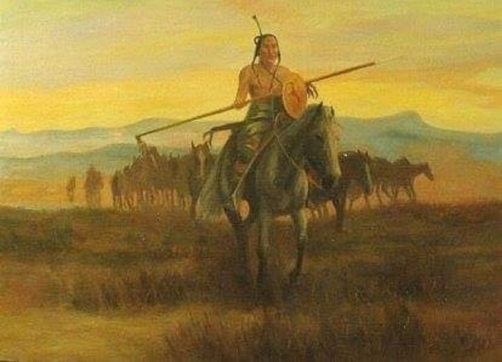 Painting titled "indianin na prerii" by Marek Klaryska, Original Artwork, Oil