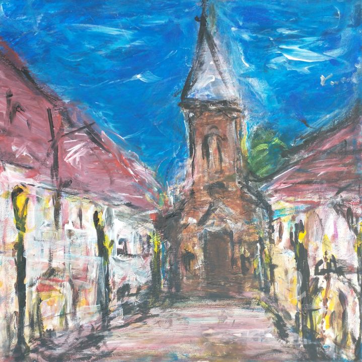 Peinture intitulée "Church at Miklus pr…" par Marek Kováč, Œuvre d'art originale, Acrylique