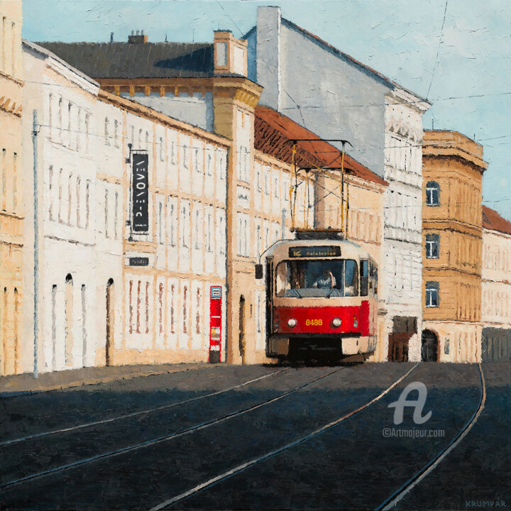 Peinture intitulée "Tram 12" par Marek Krumpar, Œuvre d'art originale, Huile Monté sur artwork_cat.