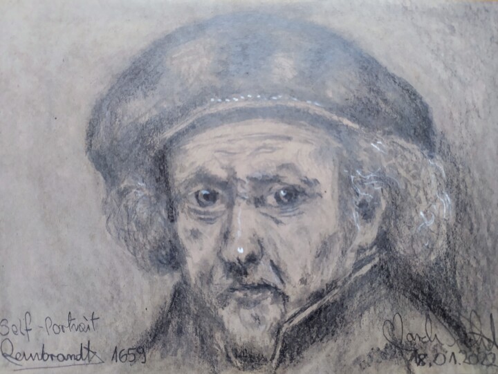 「"Rembrandt"」というタイトルの描画 Marek Spetelによって, オリジナルのアートワーク, 鉛筆 プレキシガラスにマウント