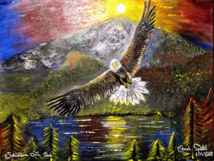 Malarstwo zatytułowany „"Widziałem Orła Cie…” autorstwa Marek Spetel, Oryginalna praca, Akryl Zamontowany na Pleksiglas