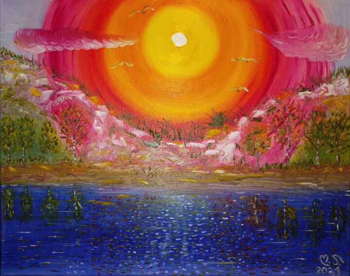 Malarstwo zatytułowany „Zachód Słońca” autorstwa Marek Spetel, Oryginalna praca, Olej Zamontowany na Drewniana rama noszy
