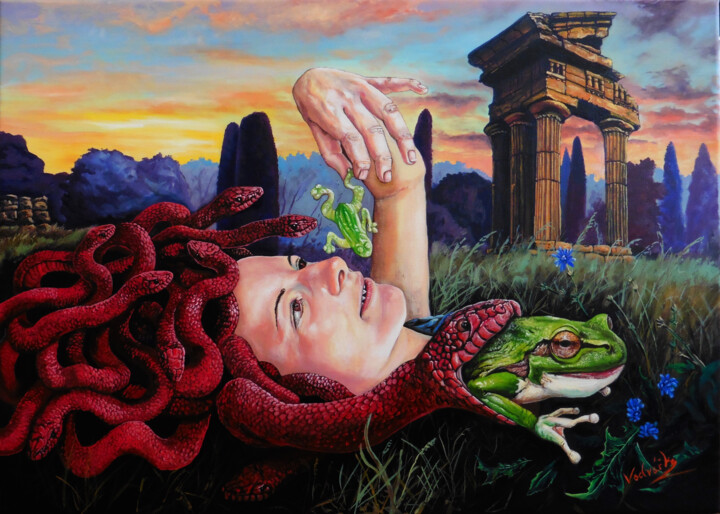 Painting titled "MEDUSA'S HAIR" by Marek Vodvářka, Original Artwork, Oil Mounted on Wood Stretcher frame