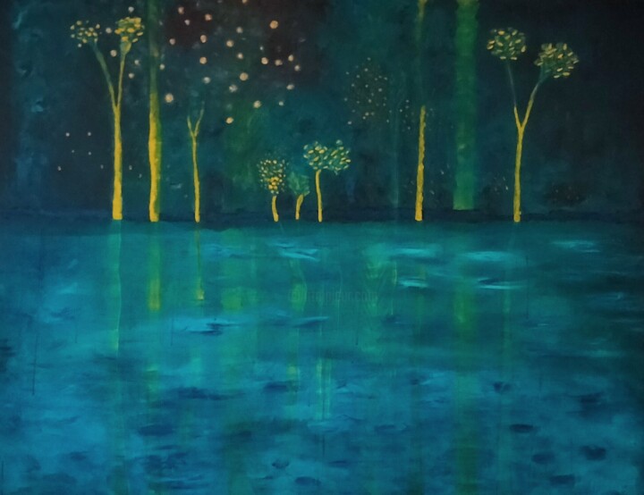 Painting titled "Mysterious Waters" by Maren Roelofsen, Original Artwork, Acrylic