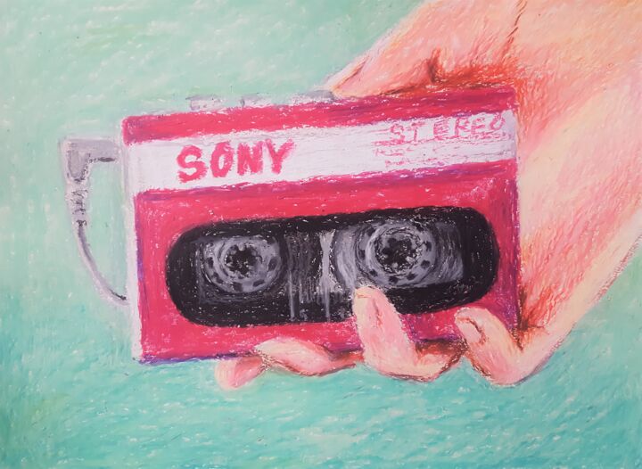 Pintura titulada "Pink fita cassette" por Maretta Elsalieva, Obra de arte original, Pastel