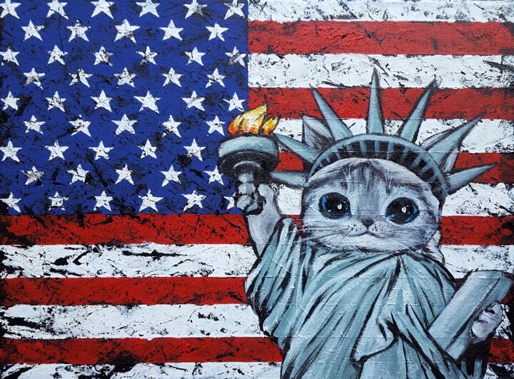 Peinture intitulée "Fluffy American Cit…" par Maretta Elsalieva, Œuvre d'art originale, Acrylique