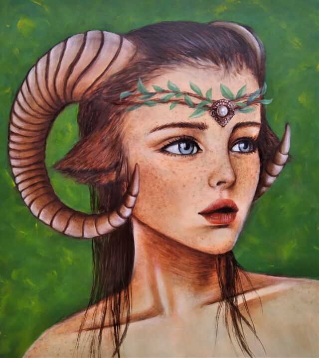 Painting titled "Faun" by Maretta Elsalieva, Original Artwork, Oil