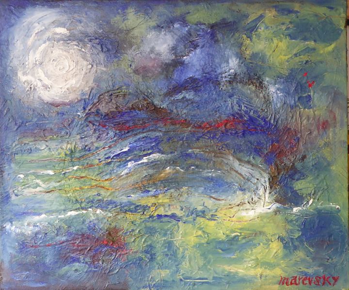 Peinture intitulée "Clair de lune.jpg" par Marevsky, Œuvre d'art originale, Huile