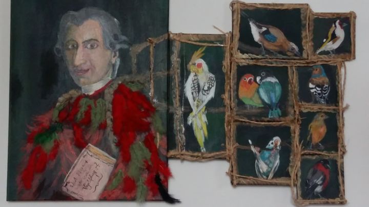 Malerei mit dem Titel "Der Vogelfänger" von Kerstin Marfordt, Original-Kunstwerk, Acryl