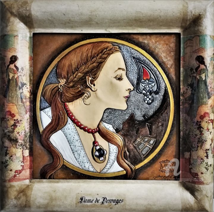 Peinture intitulée "Dame de Pérouges, t…" par Margaery, Œuvre d'art originale, Cuir