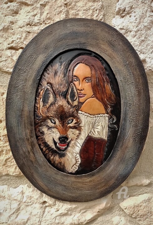 Painting titled "Louves" by Margaery, Original Artwork, Acrylic Mounted on Cardboard