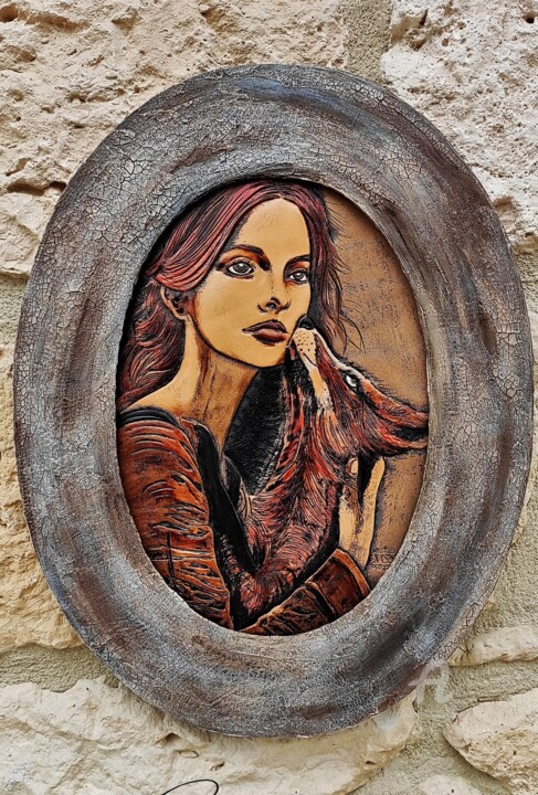 Painting titled "La jeune fille au r…" by Margaery, Original Artwork, Acrylic Mounted on Cardboard