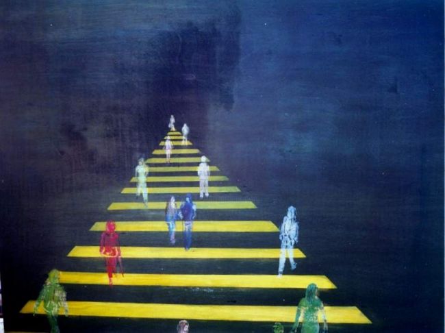 Pintura titulada "escalera amarilla" por Margarita, Obra de arte original