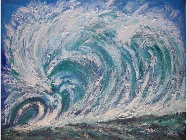 Pintura titulada "La gran ola N2" por Elvira Margalef, Obra de arte original, Oleo