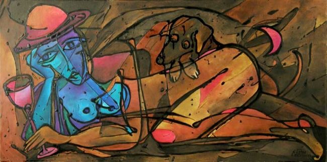 Картина под названием "Dogocentryzm 5" - Margalit (Malgorzata Krasucka), Подлинное произведение искусства, Масло