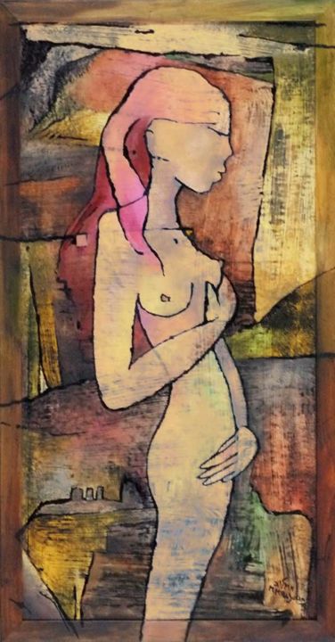 Painting titled "Akt 2 Nude 2" by Margalit (Malgorzata Krasucka), Original Artwork, Oil