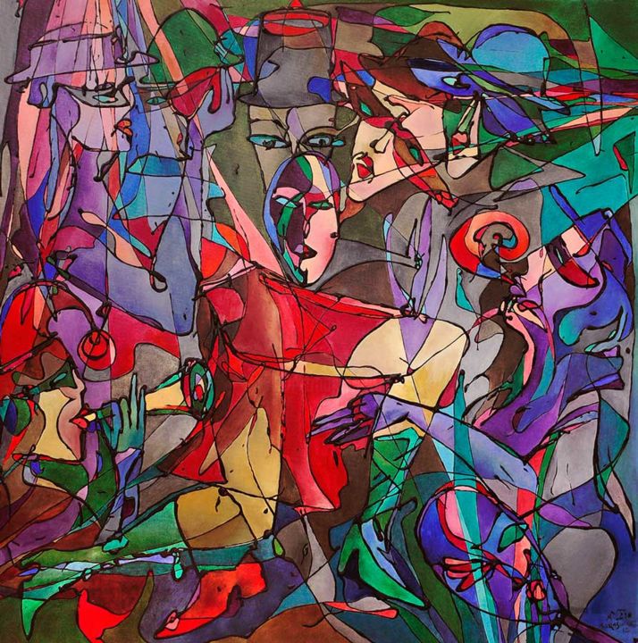 Painting titled "Cykl Taniec-Karnawa…" by Margalit (Malgorzata Krasucka), Original Artwork, Oil