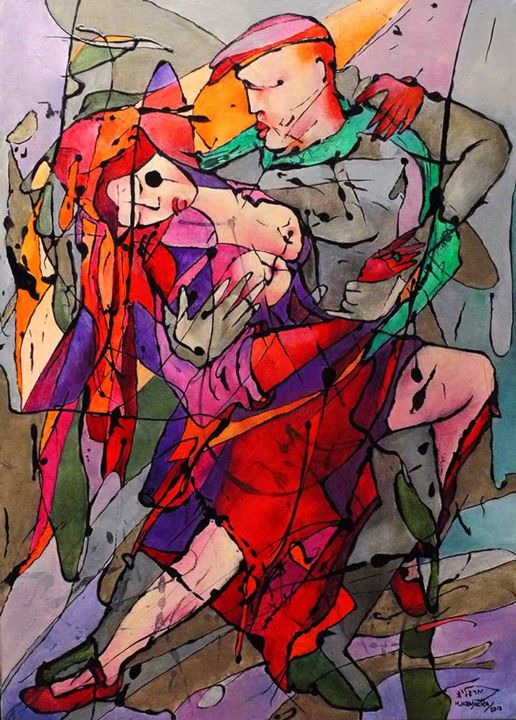 Painting titled "Tango 2" by Margalit (Malgorzata Krasucka), Original Artwork, Oil