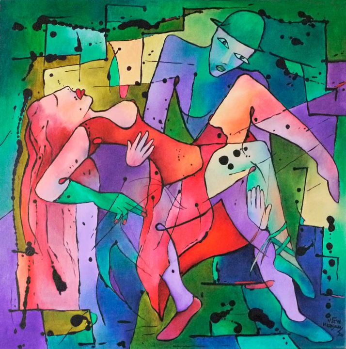 「Taniec 6; Dance 6」というタイトルの絵画 Margalit (Malgorzata Krasucka)によって, オリジナルのアートワーク