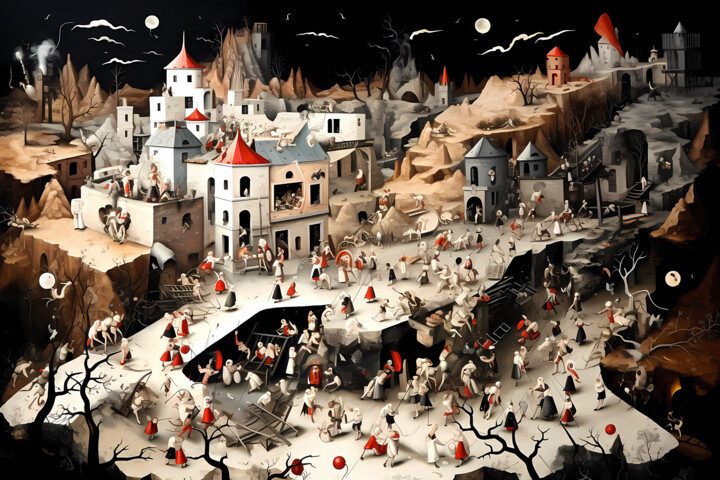 Цифровое искусство под названием "Moon Village" - Margaret Petrovska, Подлинное произведение искусства, 2D Цифровая Работа