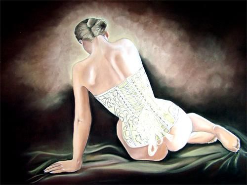 Painting titled "Girl in Laced Corset" by Margaret Zita Coughlan, Original Artwork, Oil