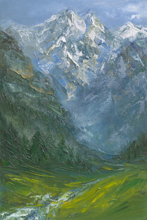 Painting titled "Landscape, mountains" by Margarita Alimova, Original Artwork, Oil