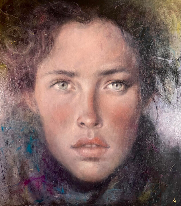 Painting titled "Look from the past…" by Margarita Ivanova, Original Artwork, Oil Mounted on Wood Stretcher frame