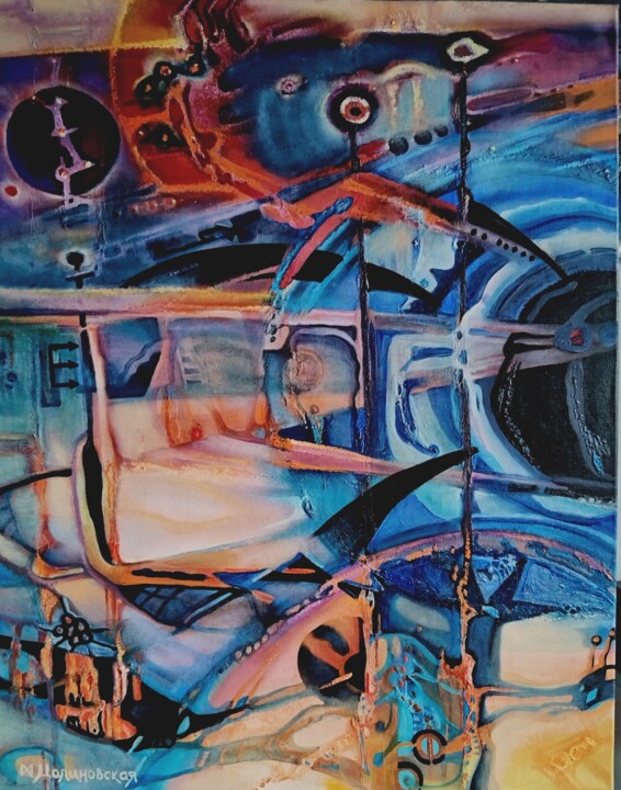 Schilderij getiteld "The black hole turn…" door Margarita Malinovskaya, Origineel Kunstwerk, Olie