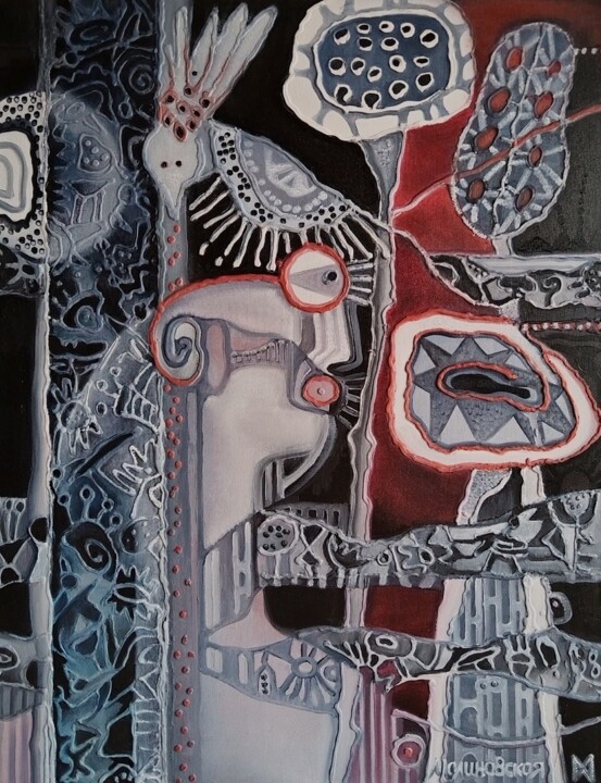 Картина под названием "The bird is in my h…" - Margarita Malinovskaya, Подлинное произведение искусства, Масло