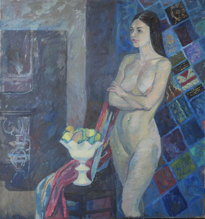 Schilderij getiteld "Nude with fruits -…" door Margarita Suliaeva, Origineel Kunstwerk, Olie