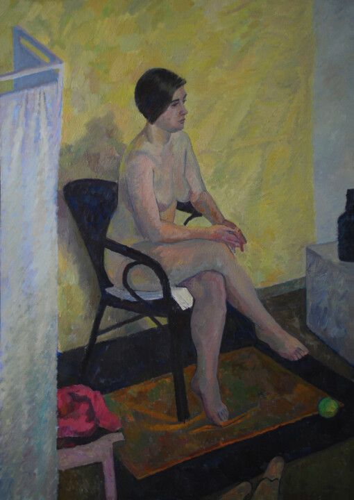Картина под названием "Yellow nude - oil p…" - Margarita Suliaeva, Подлинное произведение искусства, Масло