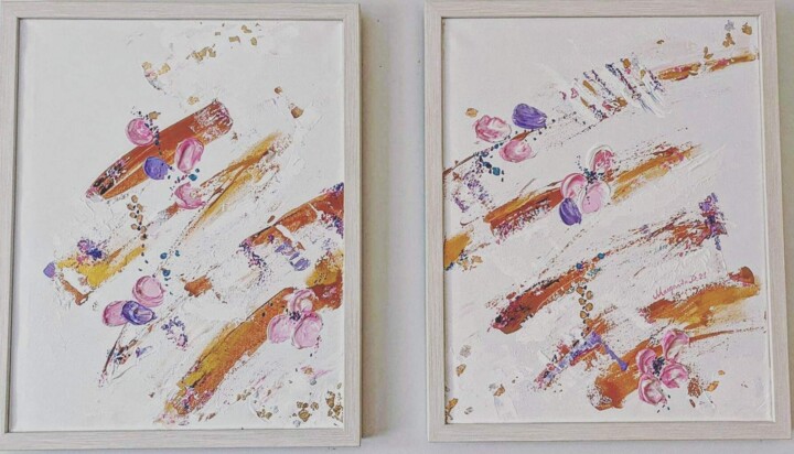 "Soft Petal art set…" başlıklı Tablo Margarita Glambert tarafından, Orijinal sanat, Akrilik Ahşap Sedye çerçevesi üzerine mo…