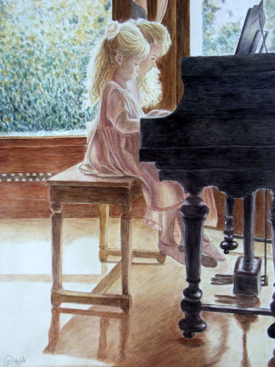 Pittura intitolato "AL PIANOFORTE" da Margherita Cavassa, Opera d'arte originale