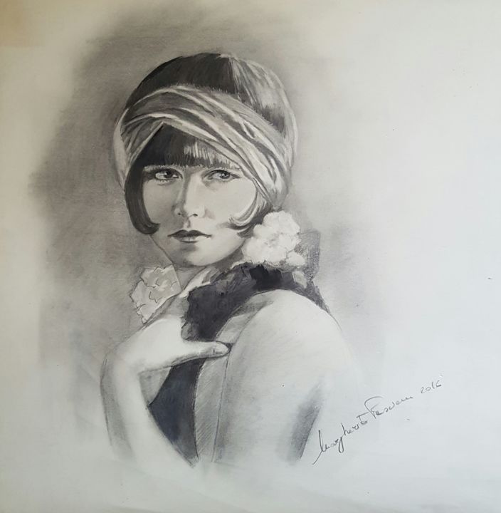 Drawing titled "Ritratto Art Nouveau" by Margherita Fascione, Original Artwork, Pencil