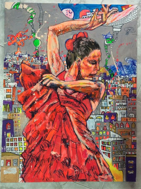 Painting titled "El que baila su mal…" by Margherita Minto, Original Artwork, Acrylic