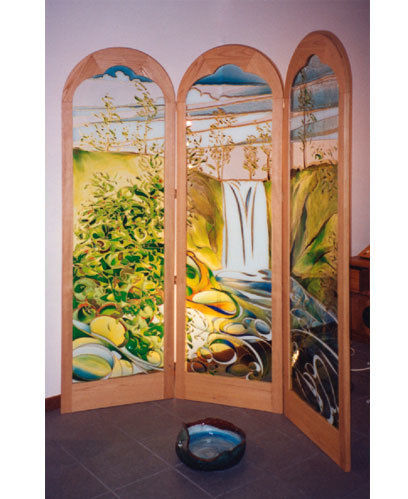 Painting titled "Paravento in toulip…" by Studio D'Arte, Original Artwork, Stained glass painting