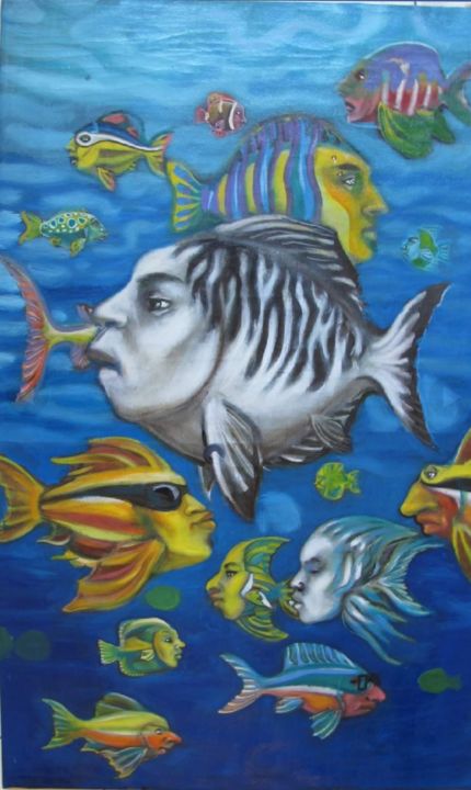 Pittura intitolato ""Fishonable"" da Studio D'Arte, Opera d'arte originale, Olio