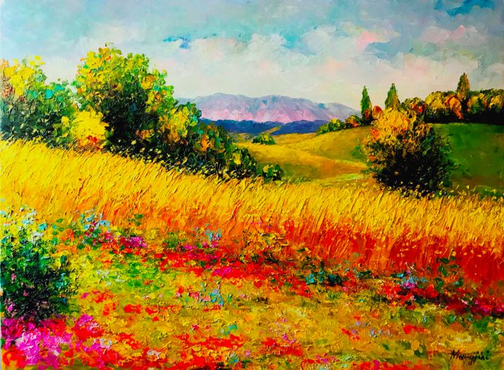 Painting titled "landscapes" by Aleks Margjini, Original Artwork, Oil