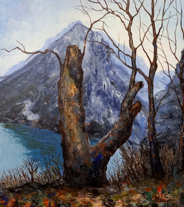 Painting titled "Winter" by Aleks Margjini, Original Artwork, Oil