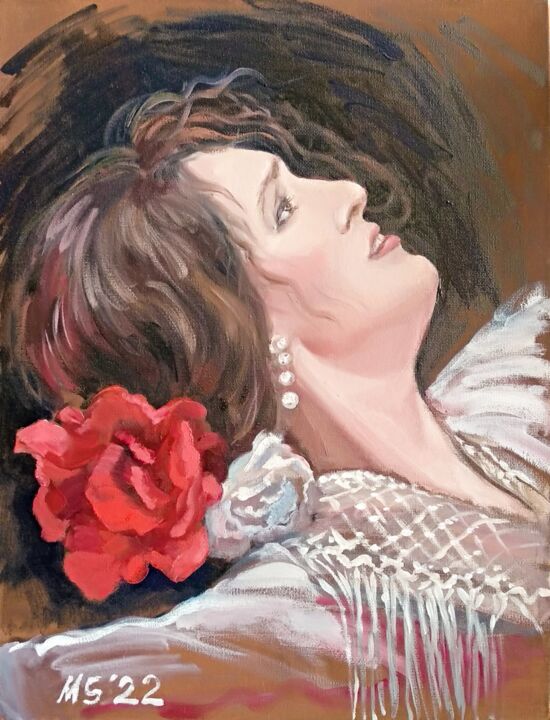 Painting titled "Portrait of a woman…" by Margo Miro, Original Artwork, Oil