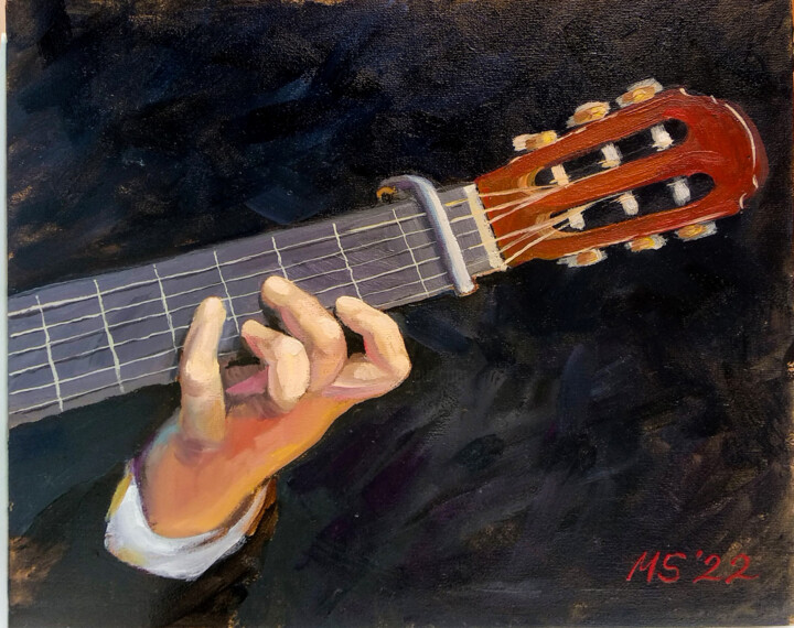 Картина под названием "Hand with guitar" - Margo Miro, Подлинное произведение искусства, Масло