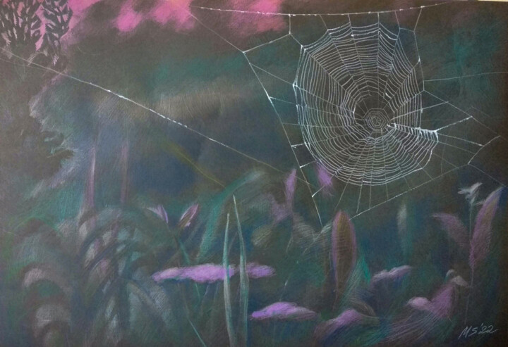 Drawing titled "Scenery. Web at sun…" by Margo Miro, Original Artwork, Pencil