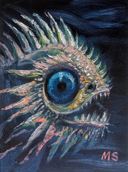 Pintura titulada "shaggy fish" por Margo Miro, Obra de arte original, Oleo Montado en Cartulina