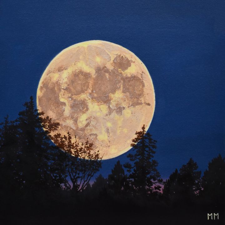 Schilderij getiteld "FulL moon" door Margo Mozharova, Origineel Kunstwerk, Olie