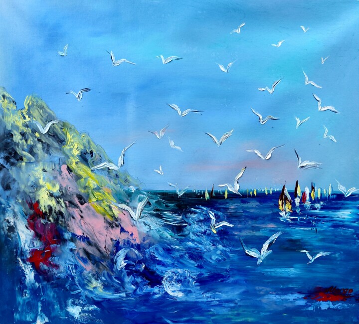 Schilderij getiteld "Return with the sea…" door Margo Tartart, Origineel Kunstwerk, Olie