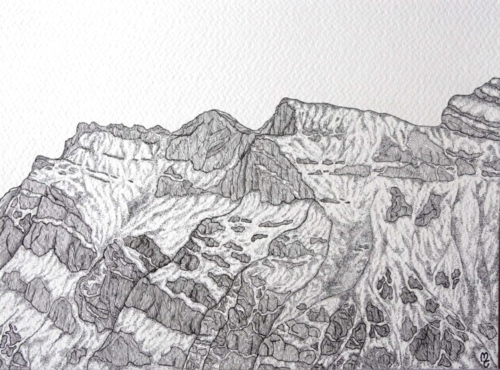 Dessin intitulée "Mount Pilatus" par Margot Thuy, Œuvre d'art originale, Marqueur