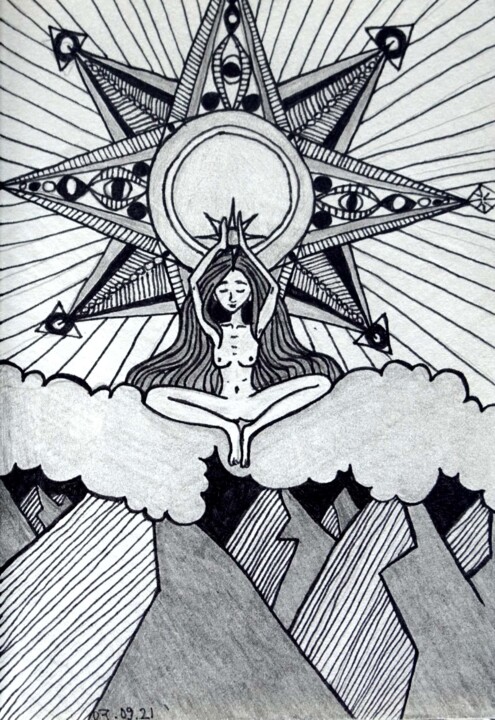 Disegno intitolato "Spirit of the Mount…" da Margot Thuy, Opera d'arte originale, Pennarello