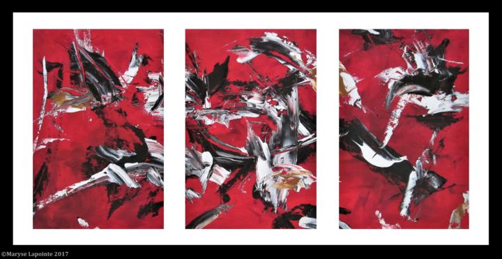 Painting titled "Triptyque Crash rou…" by Maryse Lapointe, Original Artwork, Oil