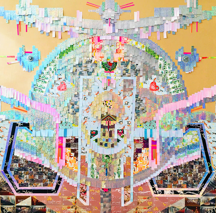 Collages intitulée "Psychedelic" par Margot Tomaszewska, Œuvre d'art originale, Collages Monté sur Panneau de bois
